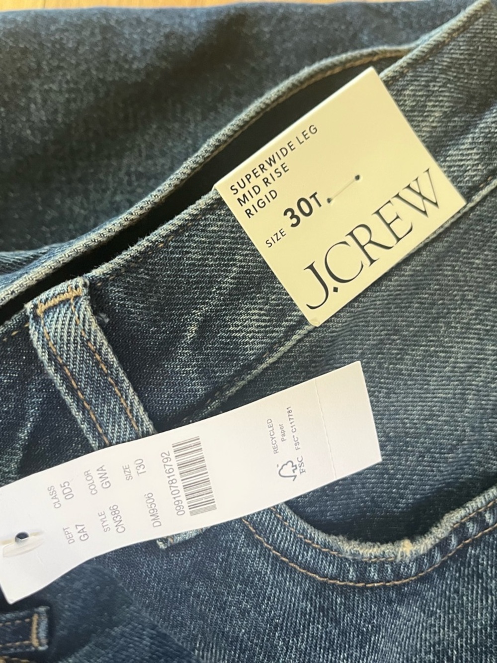 J. Crew 30T Dark Blue Rigid Denim Superwide Leg Jeans